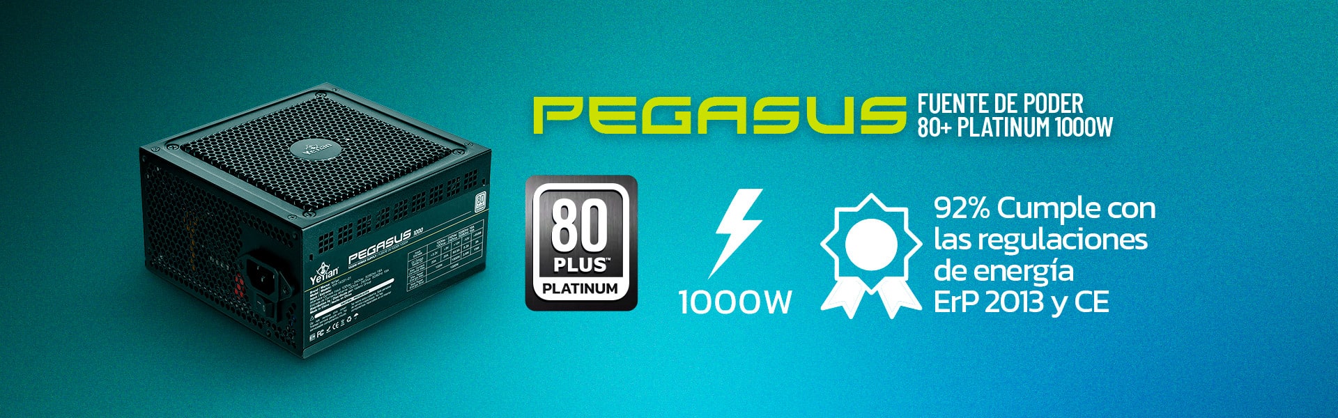YEYIAN Pegasus 1000W Alimentation PC Modulaire 80+ Platinum | PCI-E Gen 5 |  ATX 12V Ver 3.0 | 80 Plus Platine | Câbles Plats | 140mm Fan | PC Gaming